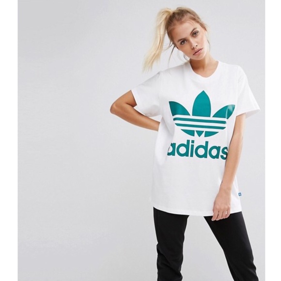 adidas Tops - Adidas Originals Big Trefoil White/Sub Green Tee M